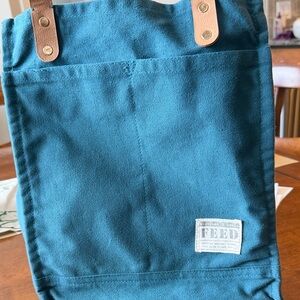 Teal Canvas Tote with Brown Straps